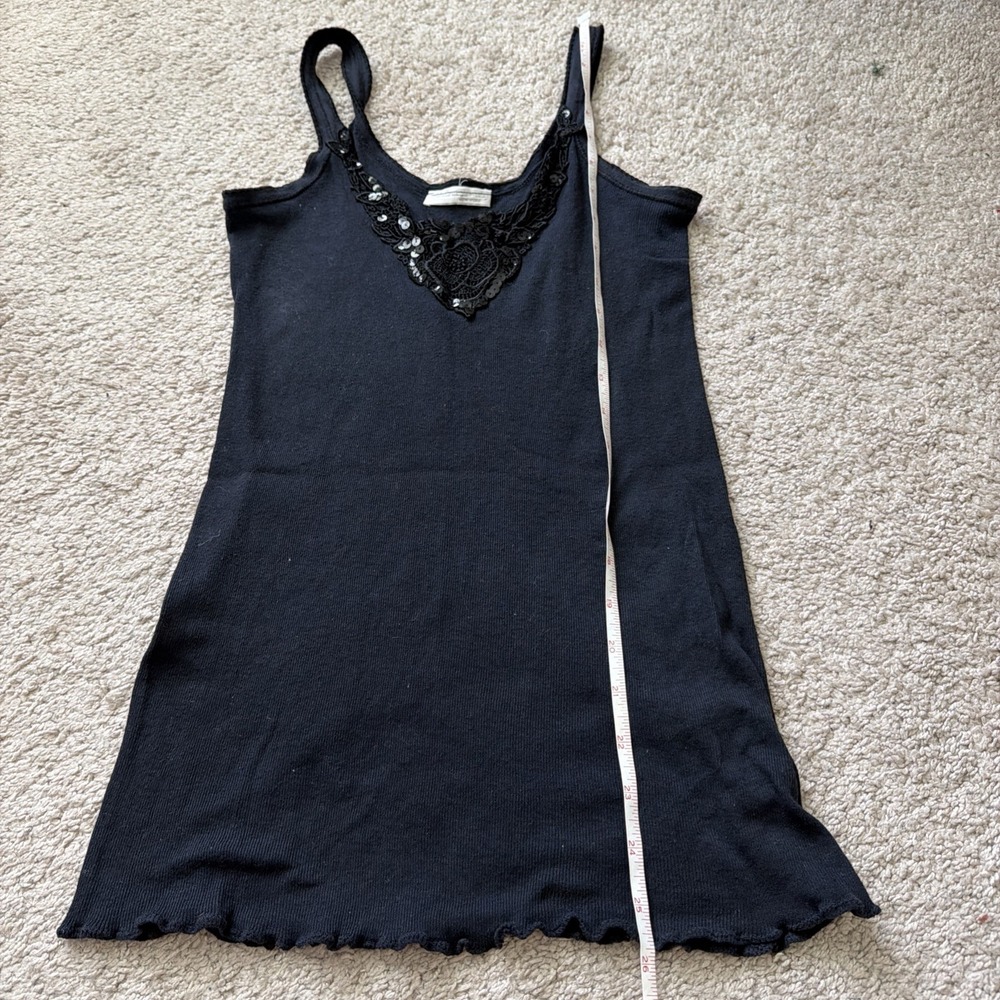 VTG MICHELE NICOLE WESLEY Navy COTTON KNIT SCALLOP HEM LACE CAMISOLE TANK Y2K M - Picture 4 of 6